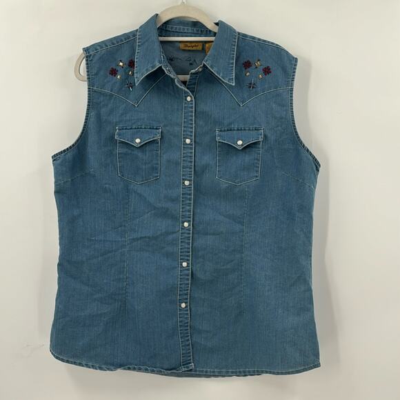 Wrangler denim pearl snap embellished vest tank top - Picture 1 of 5